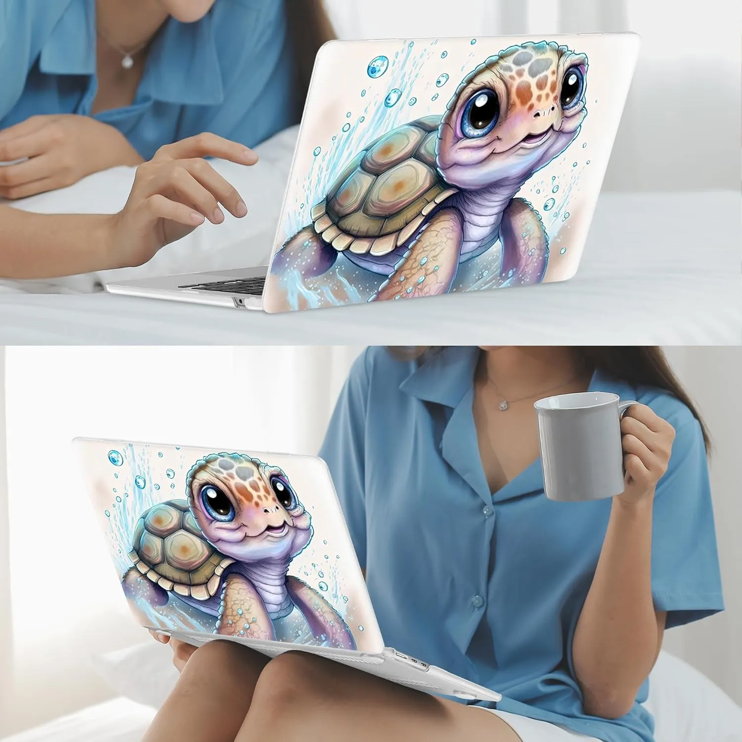 Mektron for 2024 M3 MacBook Air 13.6 Inch A3113 Case Fits 2022 2023 A2681 M2 Chip with Liquid Retina Display Touch ID, Printed Plastic Hard Shell Cover for MacBook Air 13.6", Cute Turtle