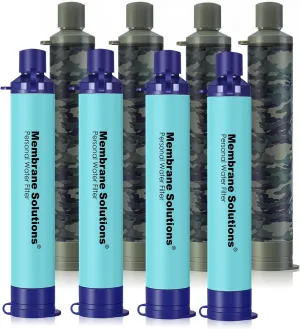 Membrane Solutions Straw Water Filter, Survival Filtration Portable Gear, Emergency Preparedness, Supply for Drinking Hiking Camping Travel Hunting Fishing Team Family Outing (8Pack, Blue Camo)