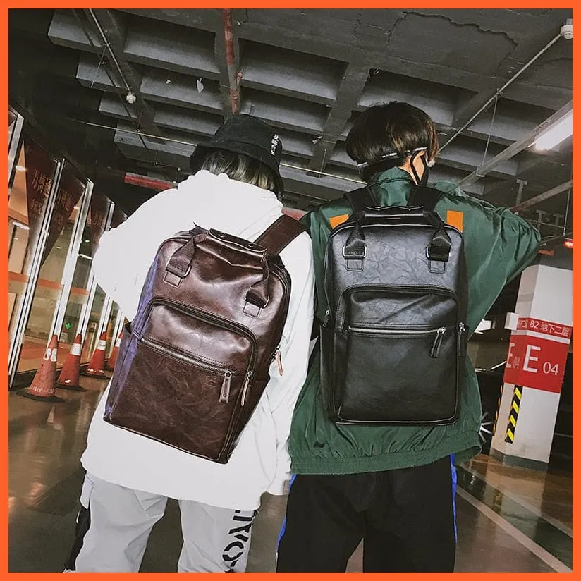 Men Pu Leather Backpack | Large Laptop Backpacks