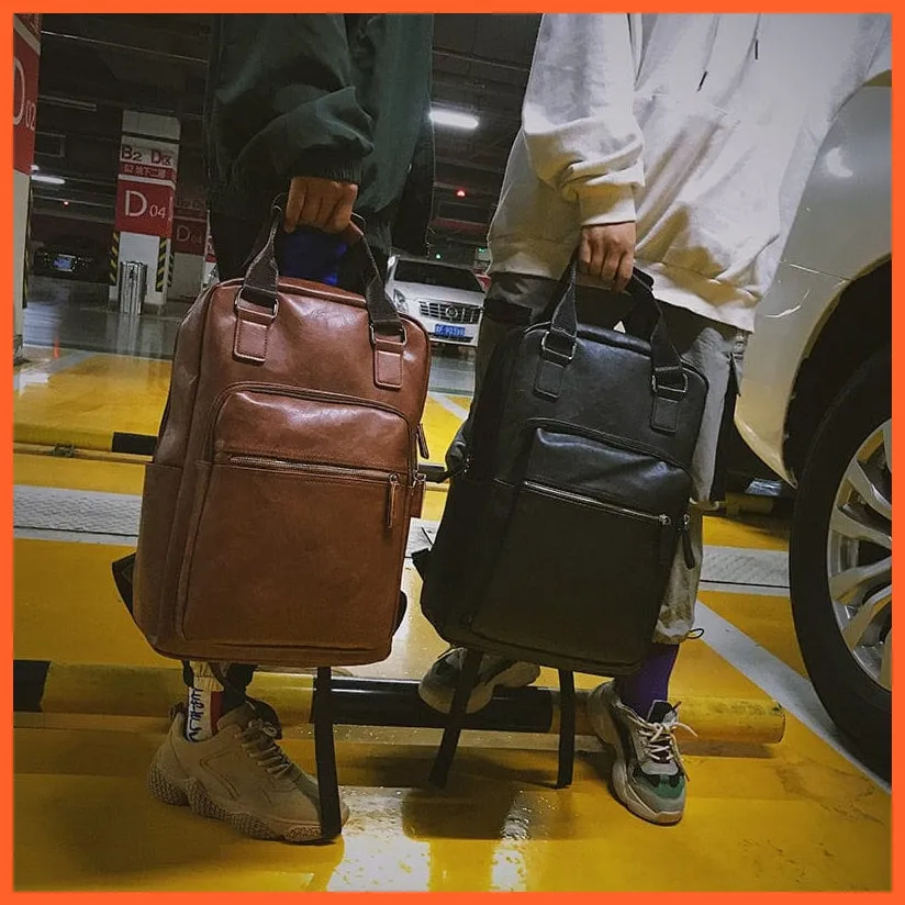 Men Pu Leather Backpack | Large Laptop Backpacks