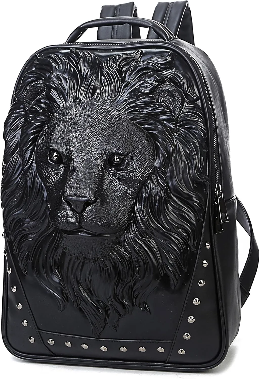 Men Pu Leather Lion Head Backpack Women Fashion Casual Travel Hiking Daypack Laptop Bag Backpacks