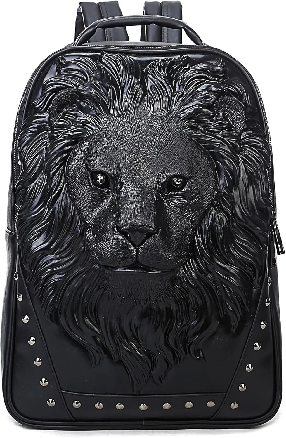 Men Pu Leather Lion Head Backpack Women Fashion Casual Travel Hiking Daypack Laptop Bag Backpacks
