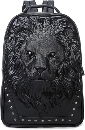 Men Pu Leather Lion Head Backpack Women Fashion Casual Travel Hiking Daypack Laptop Bag Backpacks