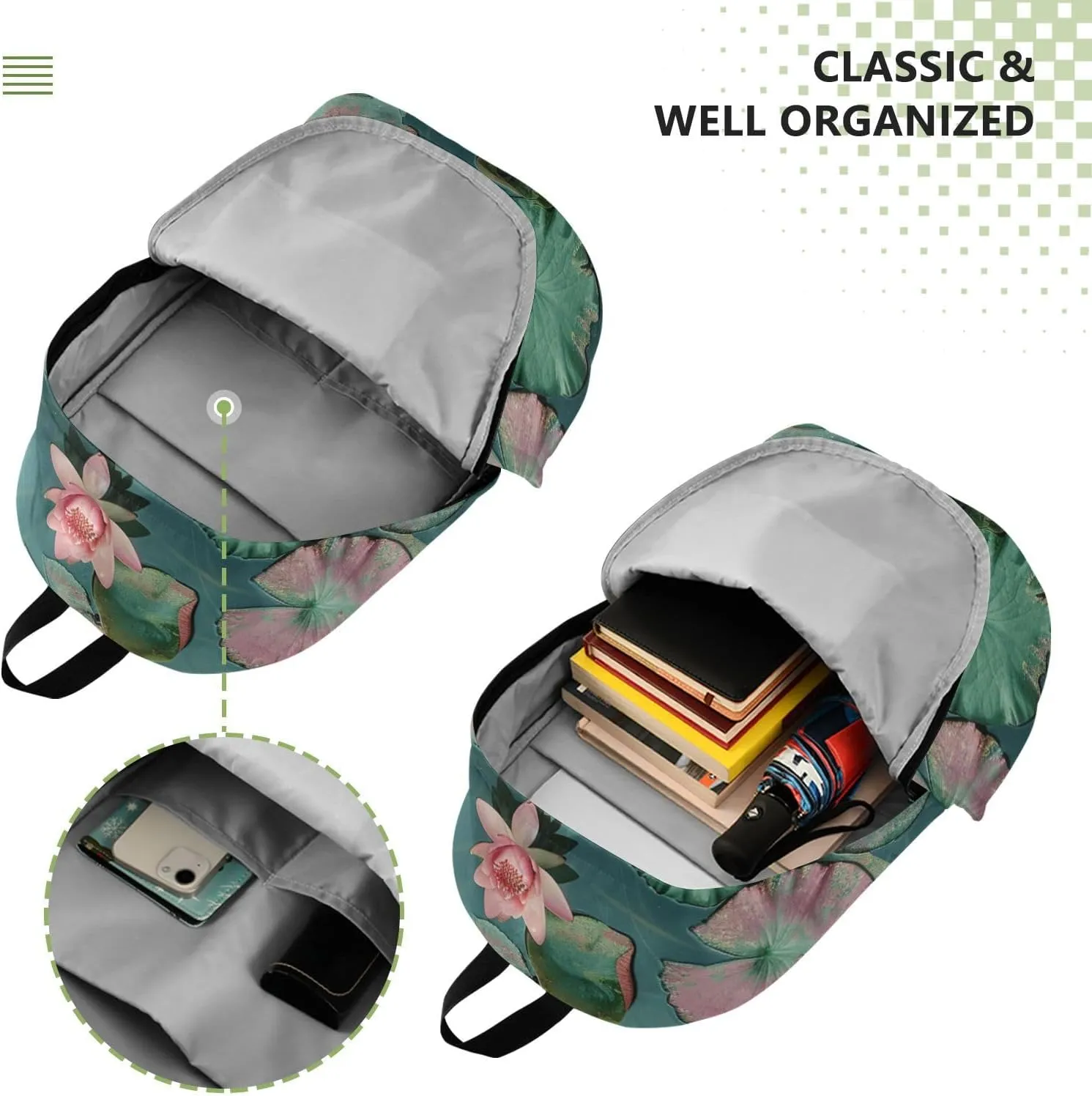 Men Women Large Capacity Backpack Lightweight Bag Outdoor Daypack Travel Laptop Computer Shoulder Bag,pond