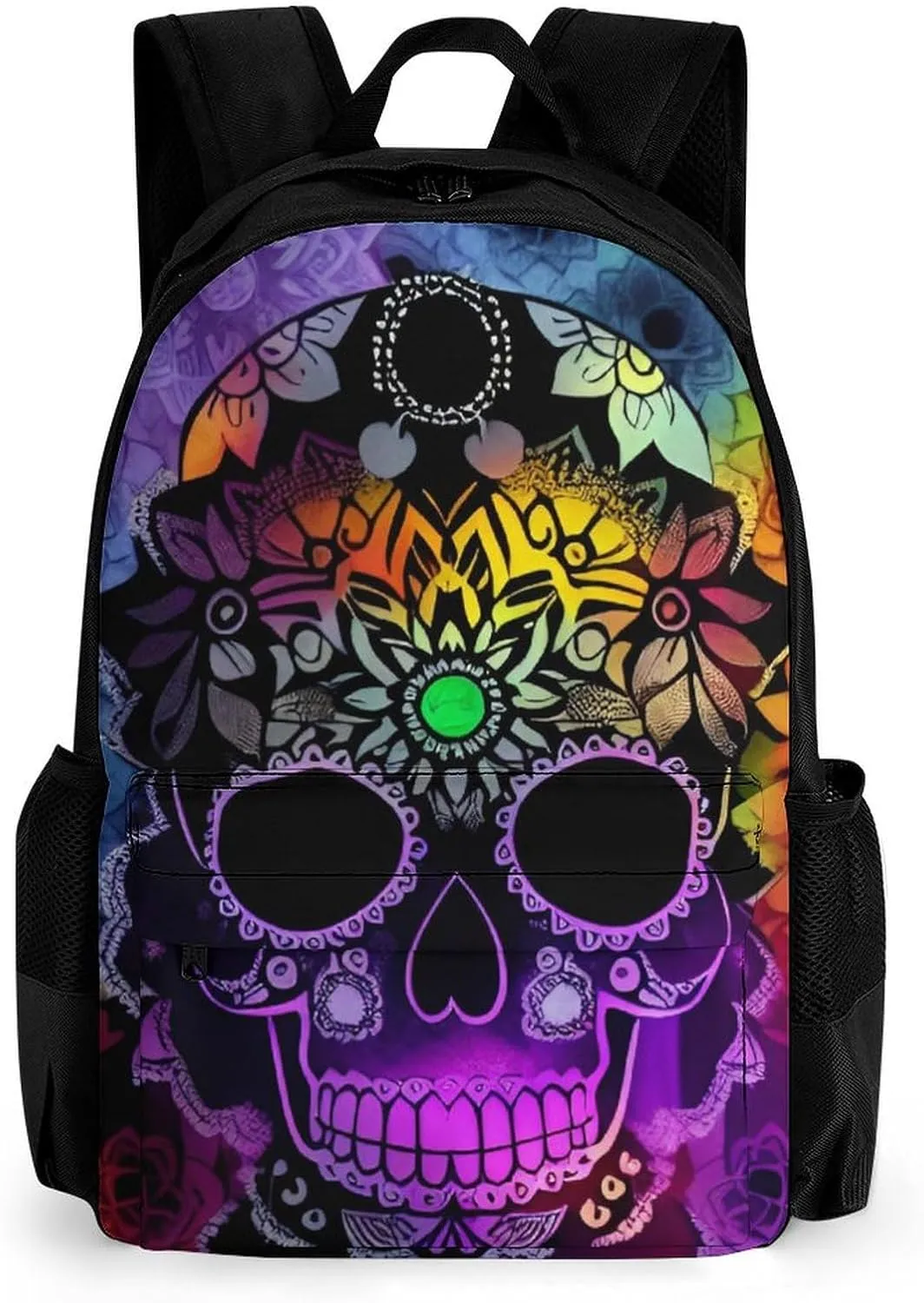 Men Women Polyester Indain Mandala Sugar Skull Art Daypack Bookbag Big Capacity Shoulder Bag With Padded Straps for Climbing Travel Walking Cycling