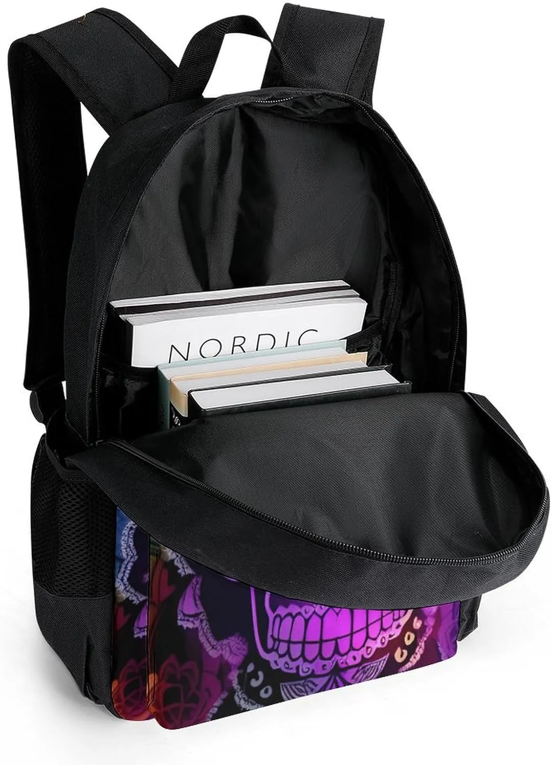 Men Women Polyester Indain Mandala Sugar Skull Art Daypack Bookbag Big Capacity Shoulder Bag With Padded Straps for Climbing Travel Walking Cycling