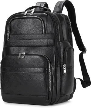 Men's Full Grain Leather Backpack 15.6" Laptop Bag Large Capacity Business Travel Hiking Shoulder Vintage Daypacks, 1823 Black