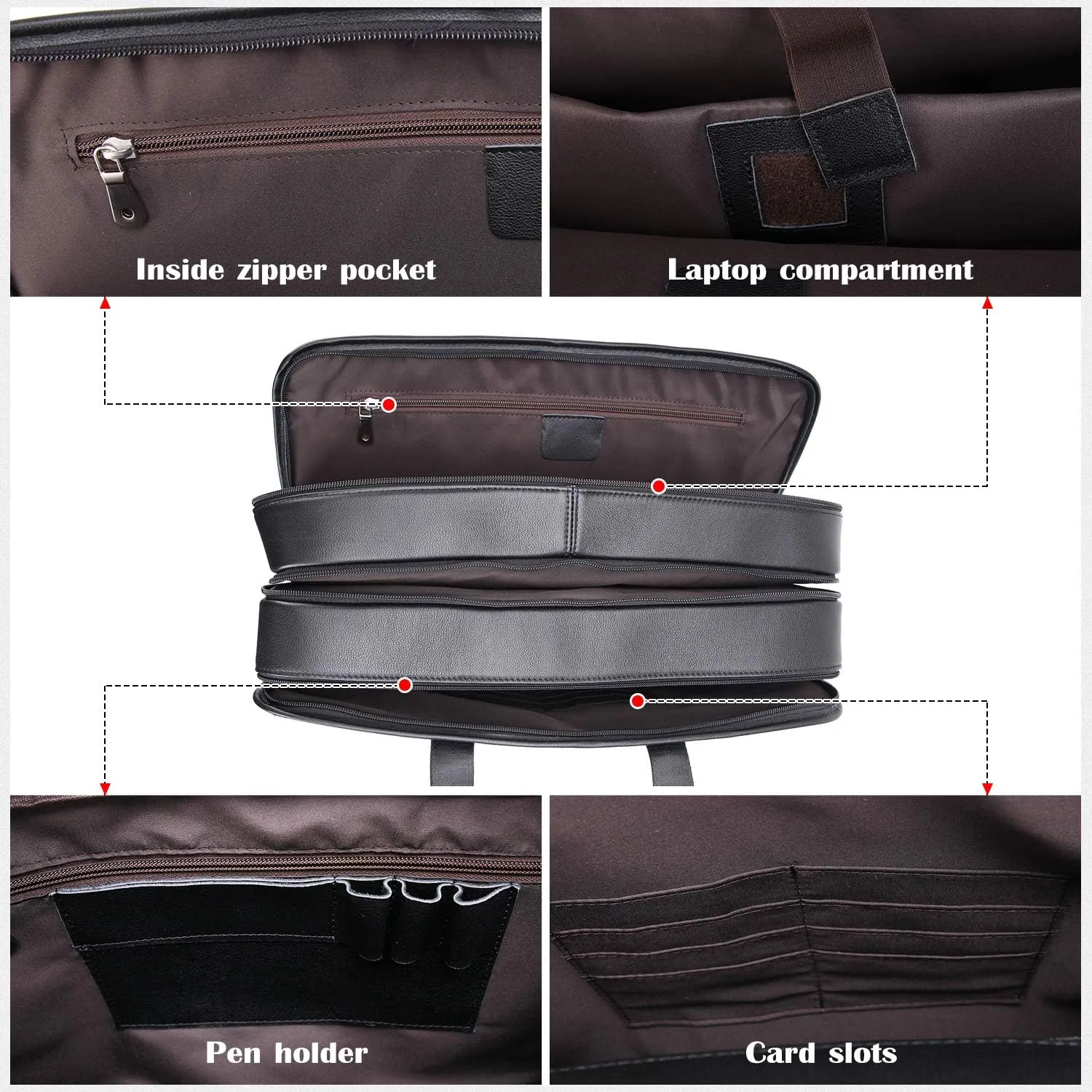 Men's Full Grain Leather Briefcase Large 17 Inch Business Travel Laptop Messenger Bag Tote with YKK Metal Zippers