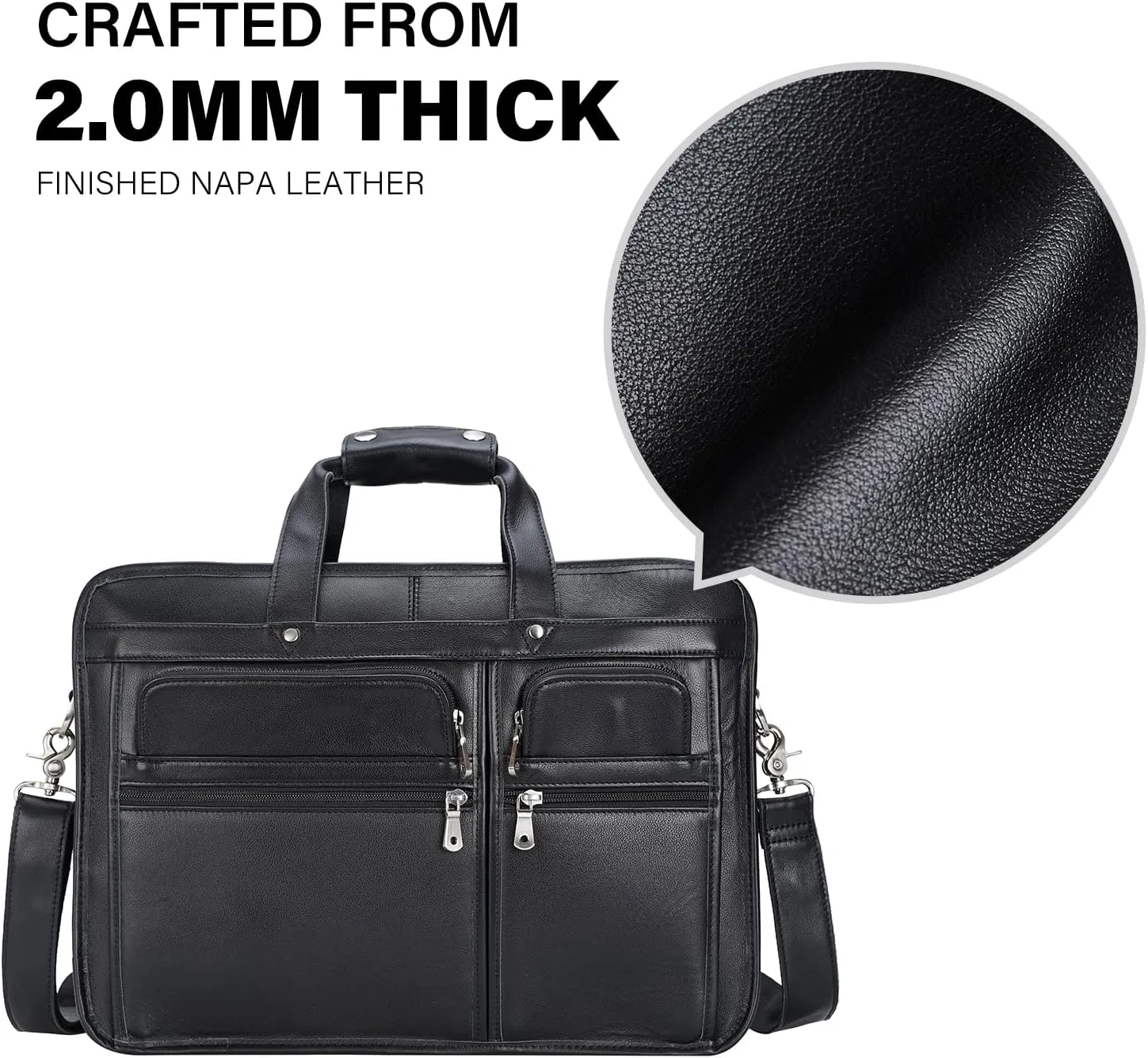 Men's Full Grain Leather Briefcase Large 17 Inch Business Travel Laptop Messenger Bag Tote with YKK Metal Zippers