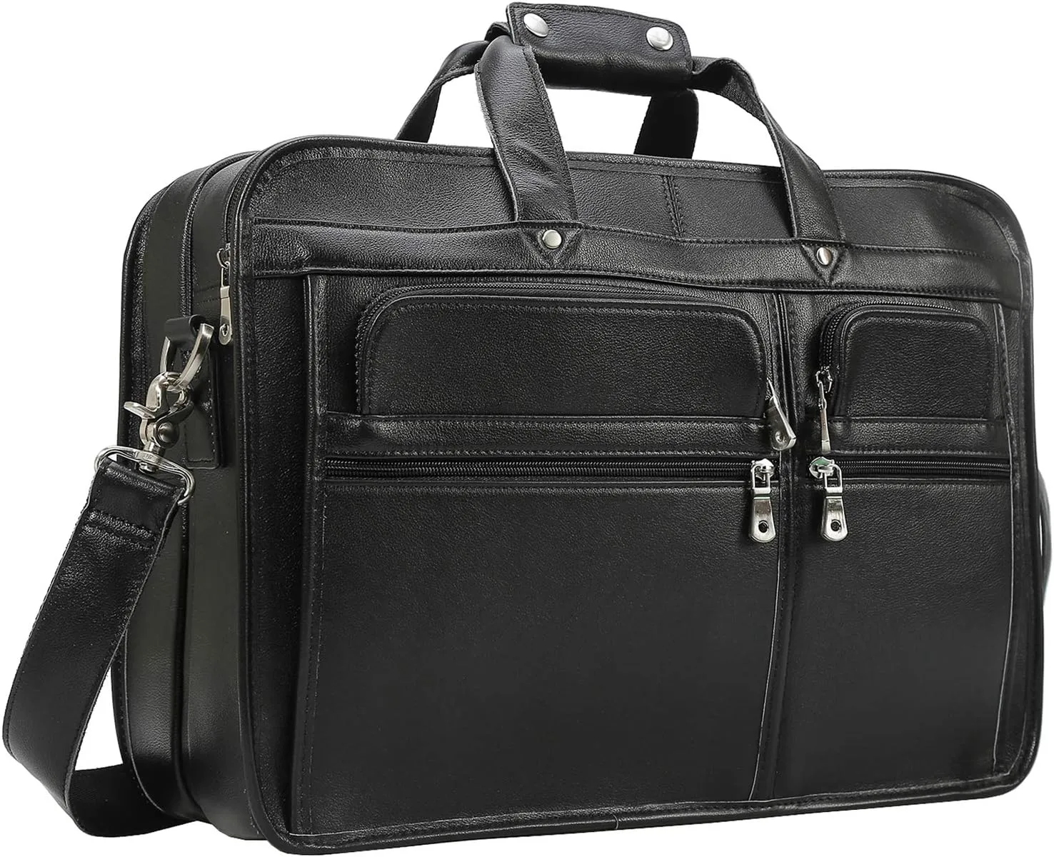 Men's Full Grain Leather Briefcase Large 17 Inch Business Travel Laptop Messenger Bag Tote with YKK Metal Zippers