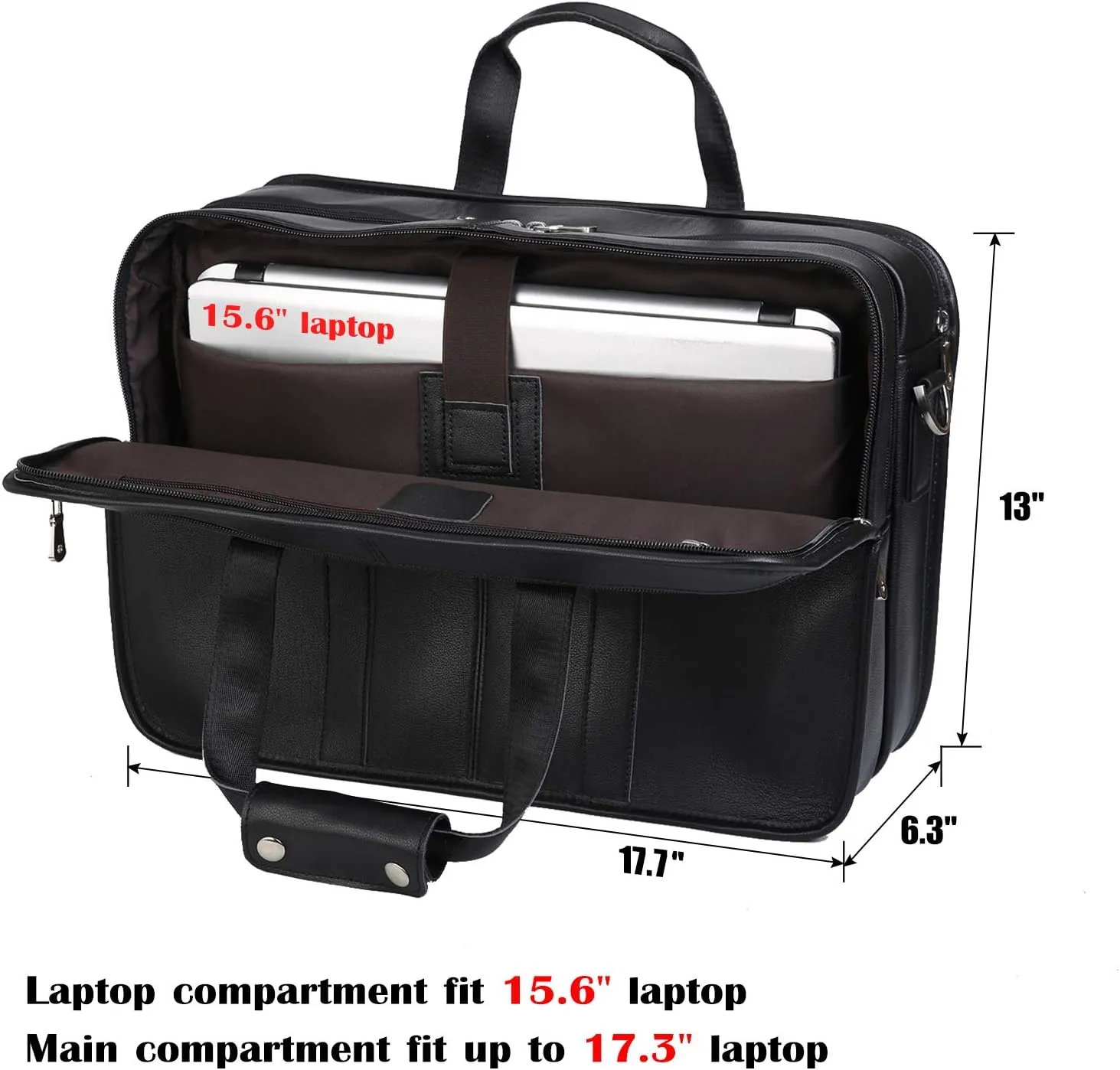 Men's Full Grain Leather Briefcase Large 17 Inch Business Travel Laptop Messenger Bag Tote with YKK Metal Zippers