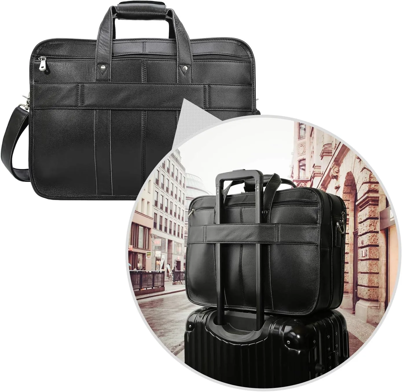 Men's Full Grain Leather Briefcase Large 17 Inch Business Travel Laptop Messenger Bag Tote with YKK Metal Zippers