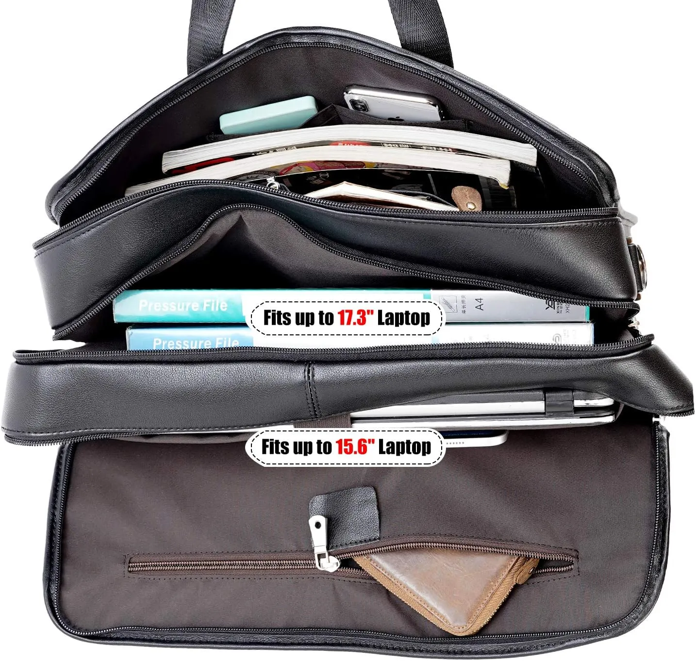Men's Full Grain Leather Briefcase Large 17 Inch Business Travel Laptop Messenger Bag Tote with YKK Metal Zippers