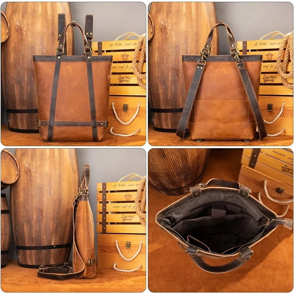 Men's Genuine Leather Backpack Fit 15 inch PC Daypack