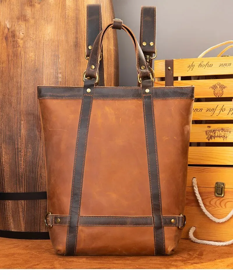 Men's Genuine Leather Backpack Fit 15 inch PC Daypack