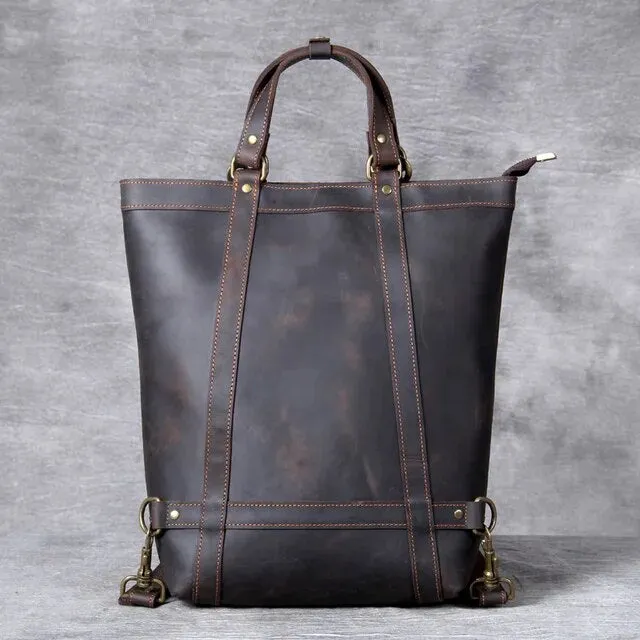 Men's Genuine Leather Backpack Fit 15 inch PC Daypack