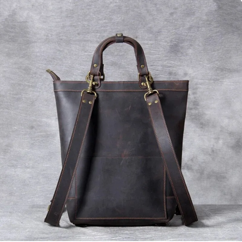 Men's Genuine Leather Backpack Fit 15 inch PC Daypack