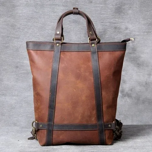 Men's Genuine Leather Backpack Fit 15 inch PC Daypack