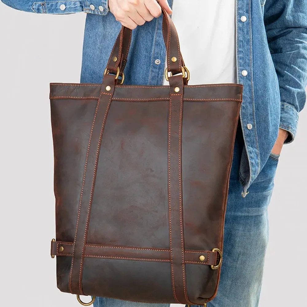 Men's Genuine Leather Backpack Fit 15 inch PC Daypack