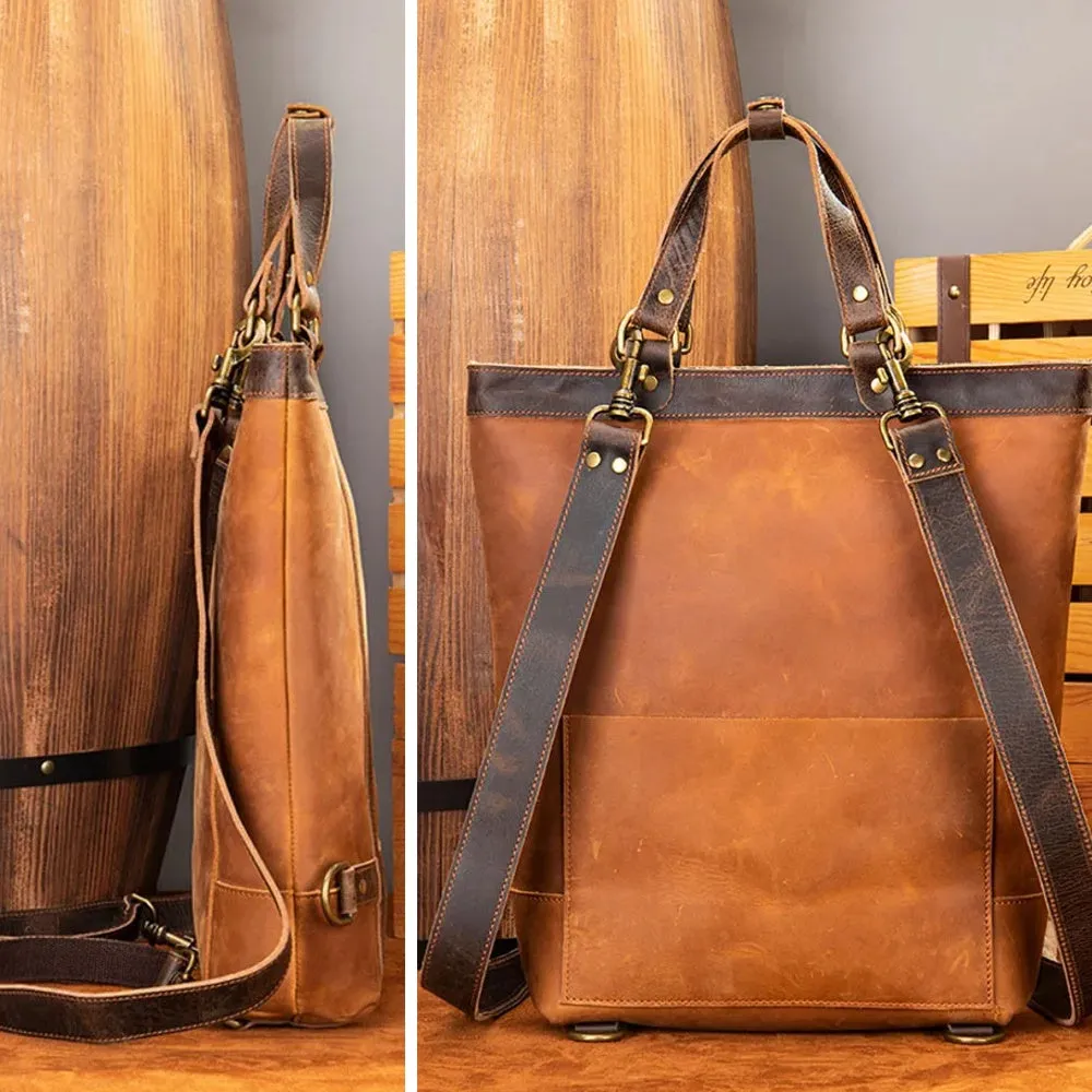 Men's Genuine Leather Backpack Fit 15 inch PC Daypack