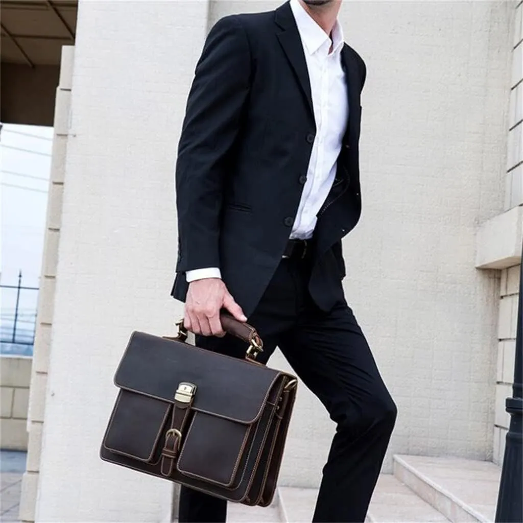 Men's Leather Briefcase Europe And The United States Retro Handbag Compartment Shoulder Bag