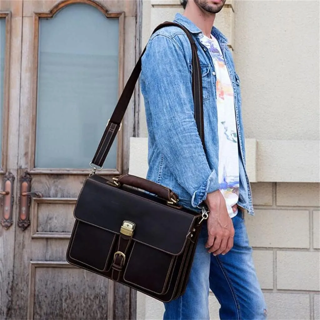 Men's Leather Briefcase Europe And The United States Retro Handbag Compartment Shoulder Bag