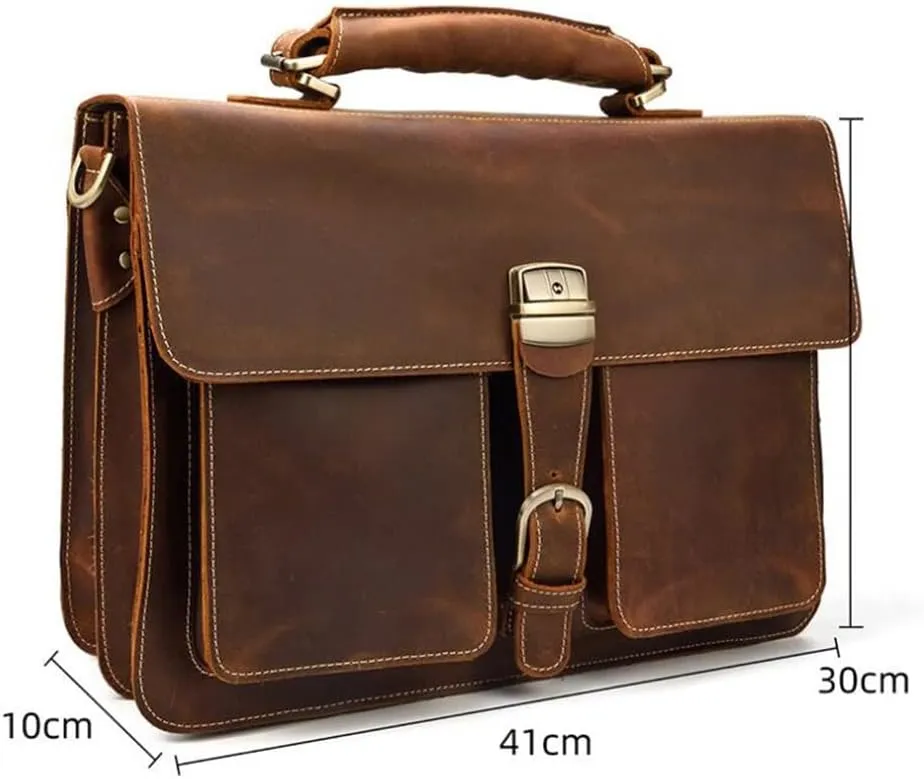 Men's Leather Briefcase Europe And The United States Retro Handbag Compartment Shoulder Bag