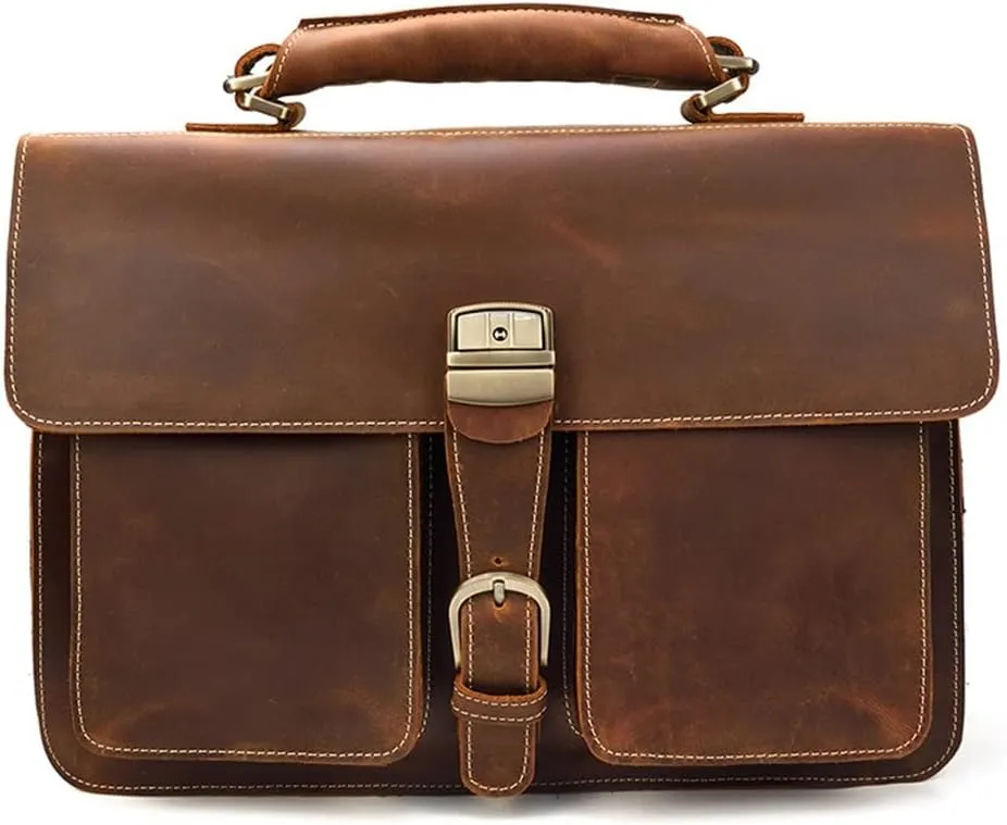 Men's Leather Briefcase Europe And The United States Retro Handbag Compartment Shoulder Bag