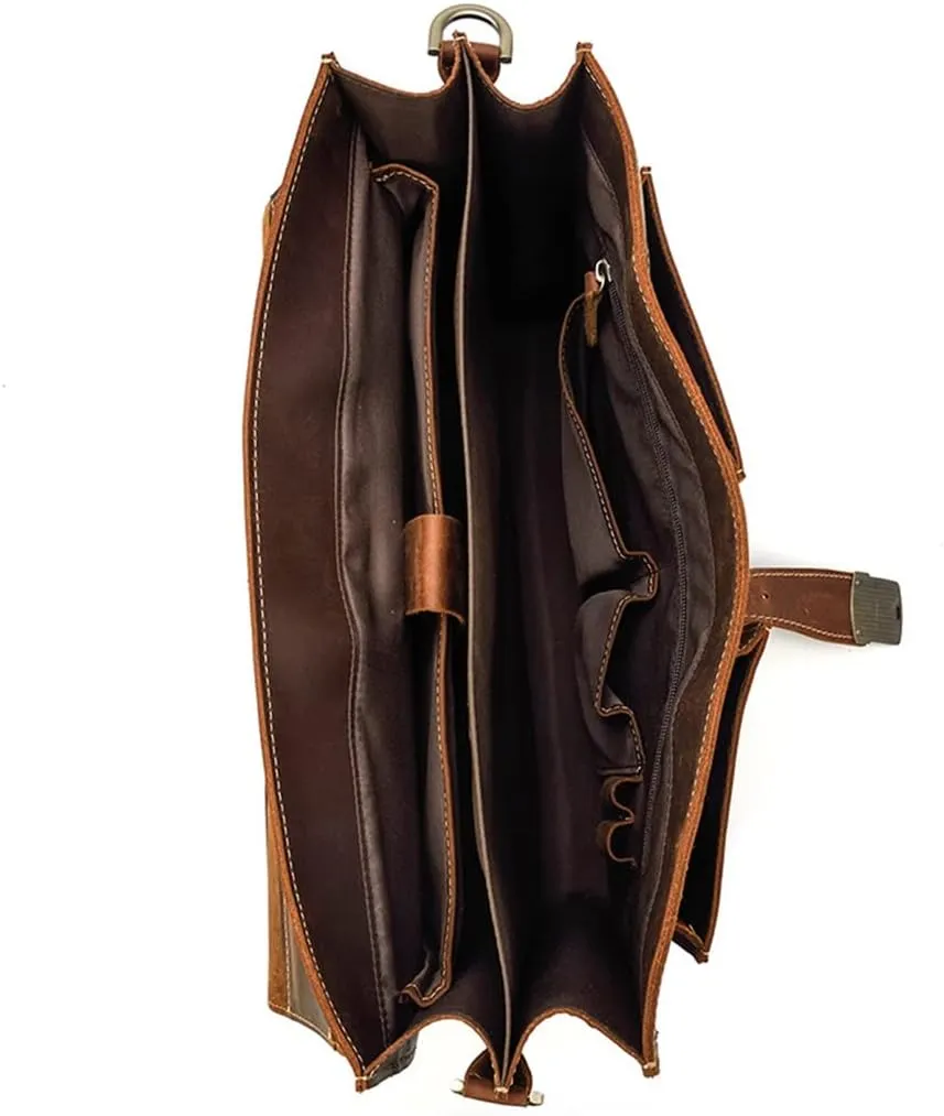 Men's Leather Briefcase Europe And The United States Retro Handbag Compartment Shoulder Bag