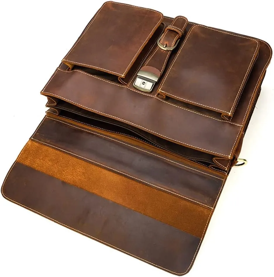 Men's Leather Briefcase Europe And The United States Retro Handbag Compartment Shoulder Bag