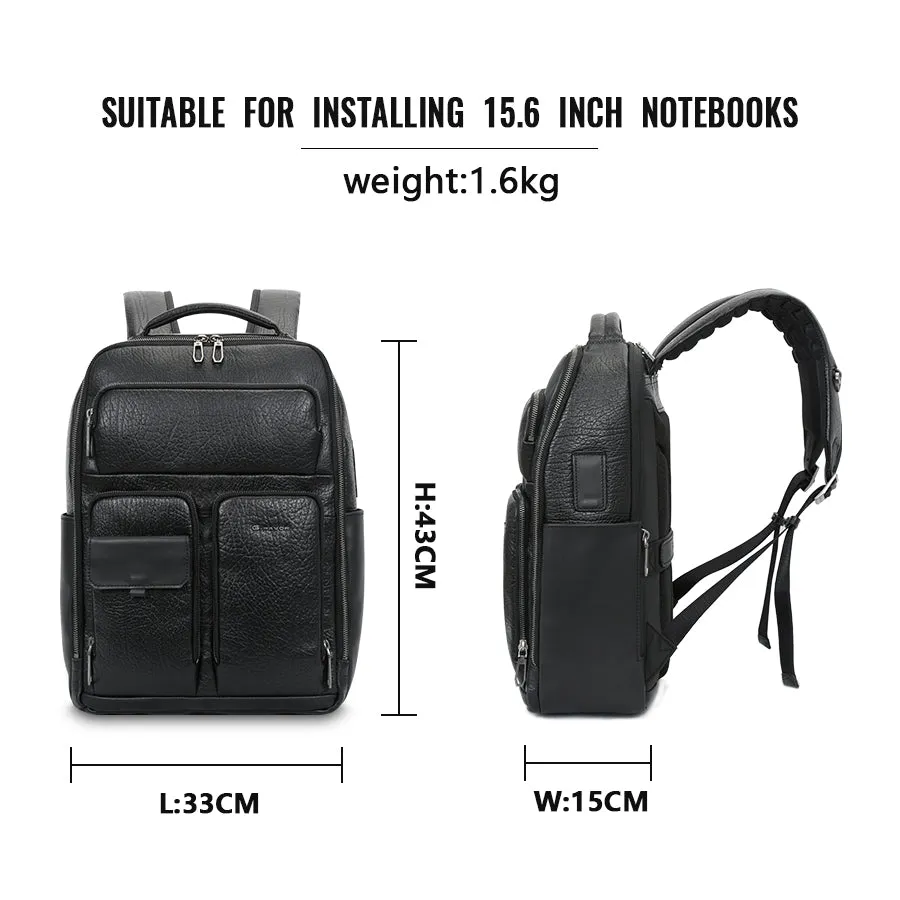 Men's Modern Leather Laptop Backpack with USB Charging Port
