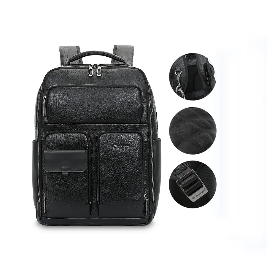 Men's Modern Leather Laptop Backpack with USB Charging Port