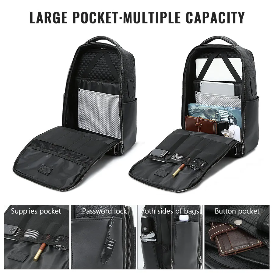 Men's Modern Leather Laptop Backpack with USB Charging Port