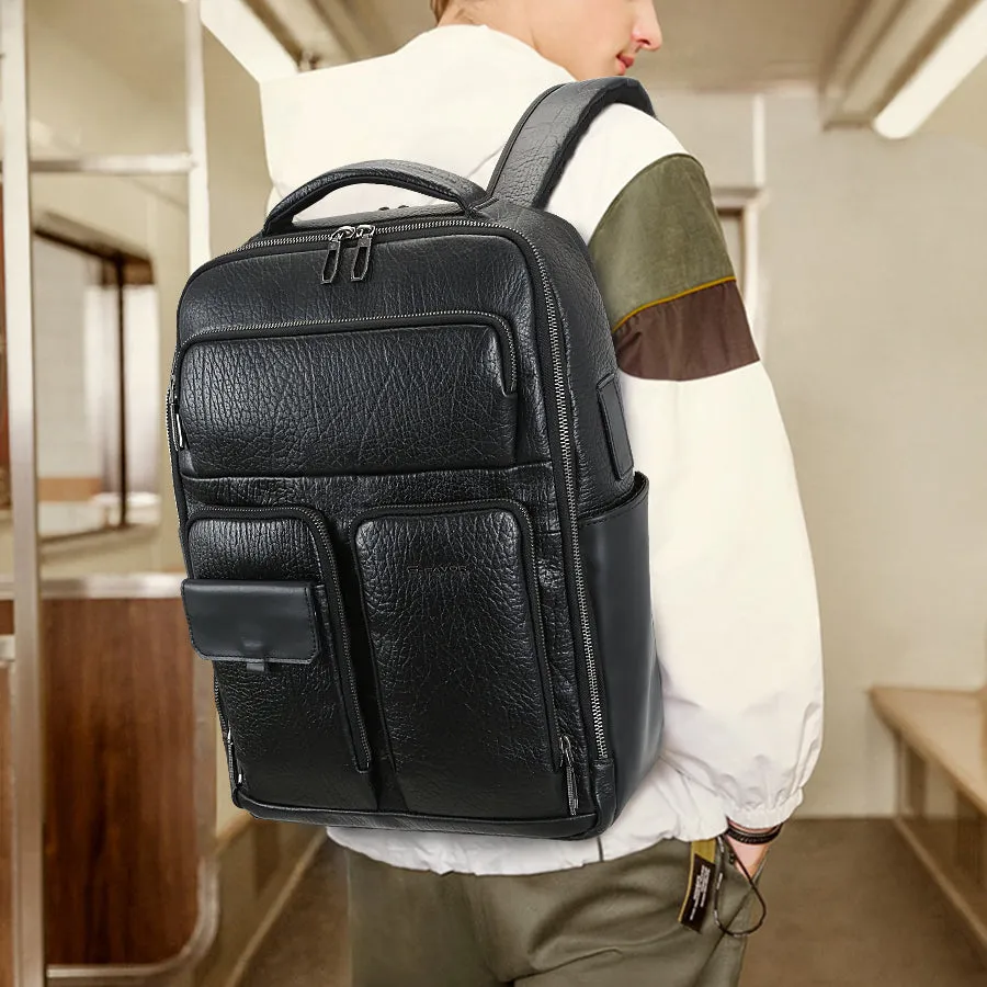 Men's Modern Leather Laptop Backpack with USB Charging Port