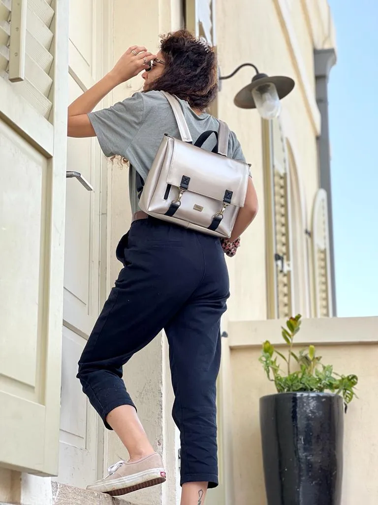 Metallic Silver 'Jaffa' Backpack/Side Bag