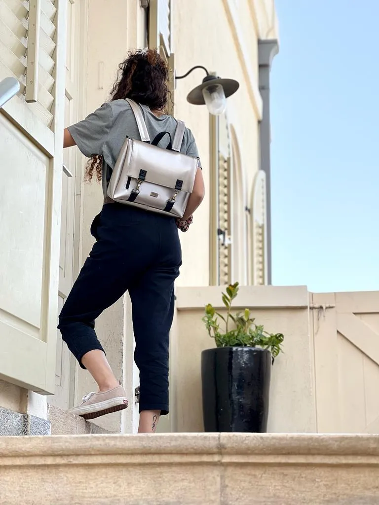 Metallic Silver 'Jaffa' Backpack/Side Bag