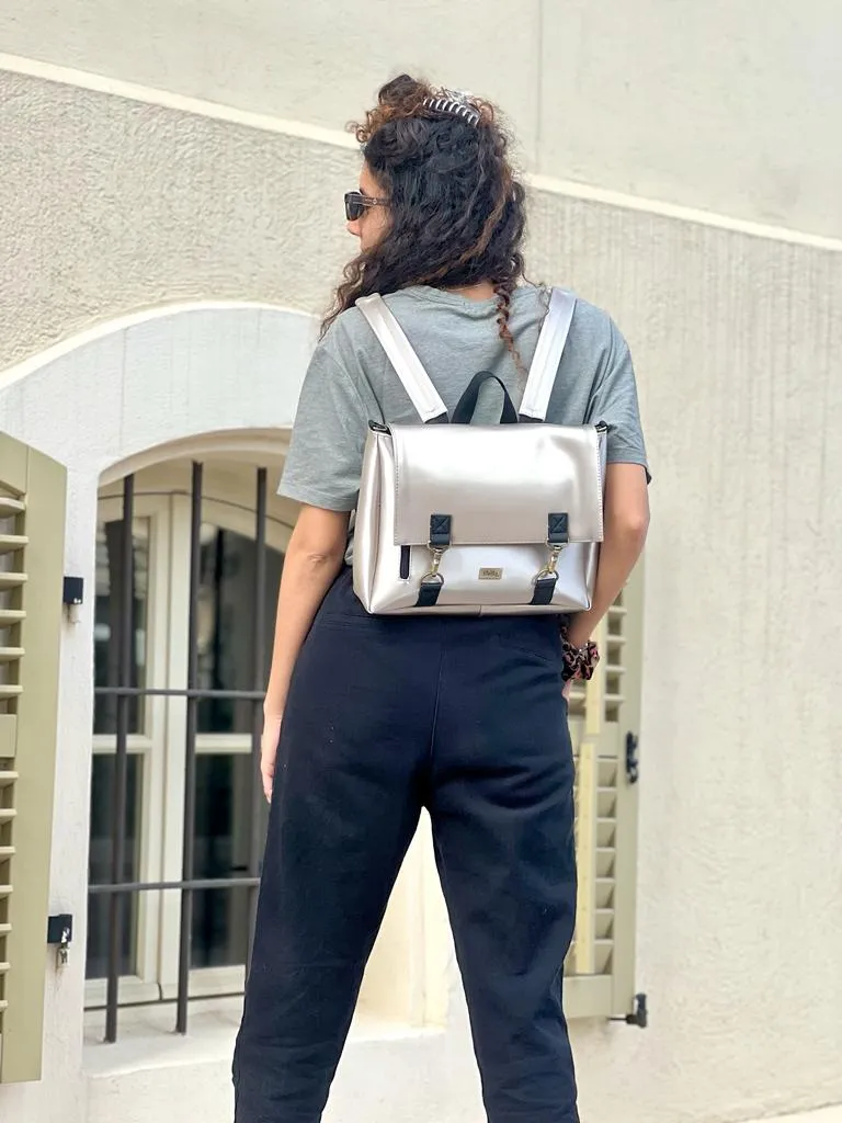 Metallic Silver 'Jaffa' Backpack/Side Bag