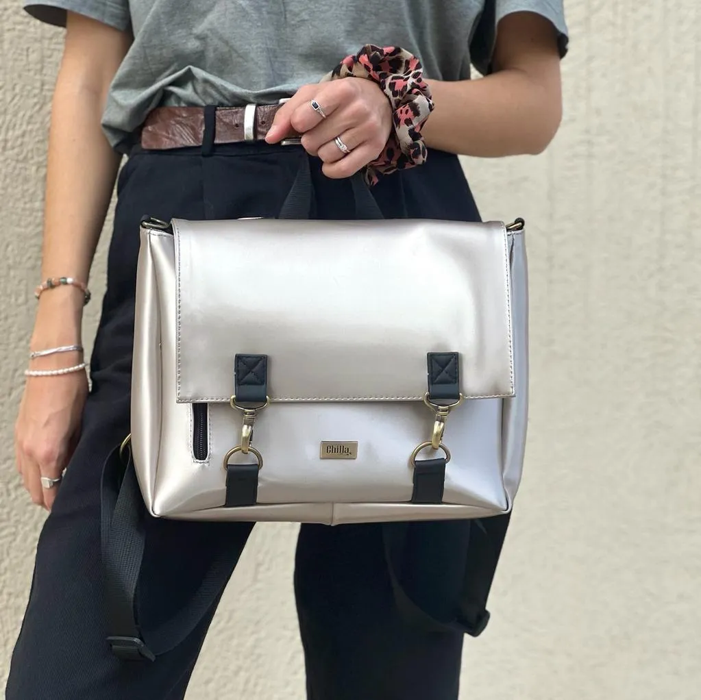 Metallic Silver 'Jaffa' Backpack/Side Bag