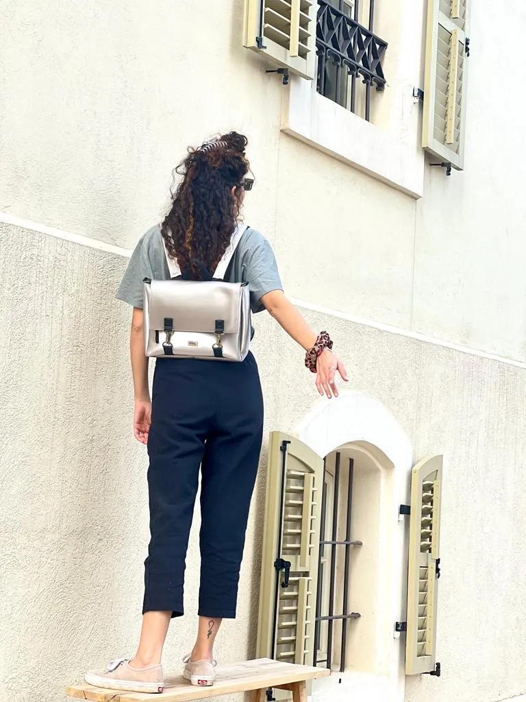Metallic Silver 'Jaffa' Backpack/Side Bag