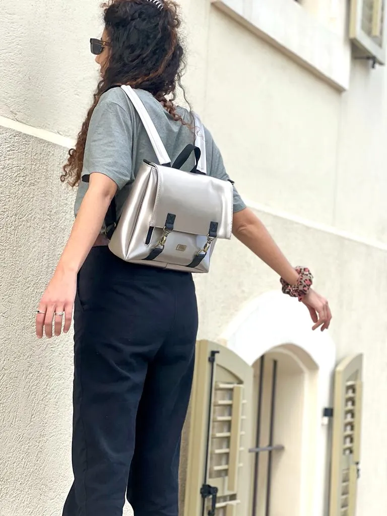 Metallic Silver 'Jaffa' Backpack/Side Bag