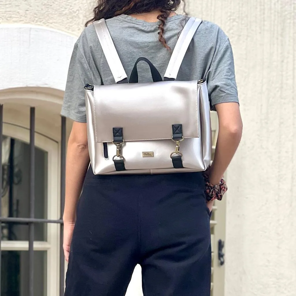Metallic Silver 'Jaffa' Backpack/Side Bag