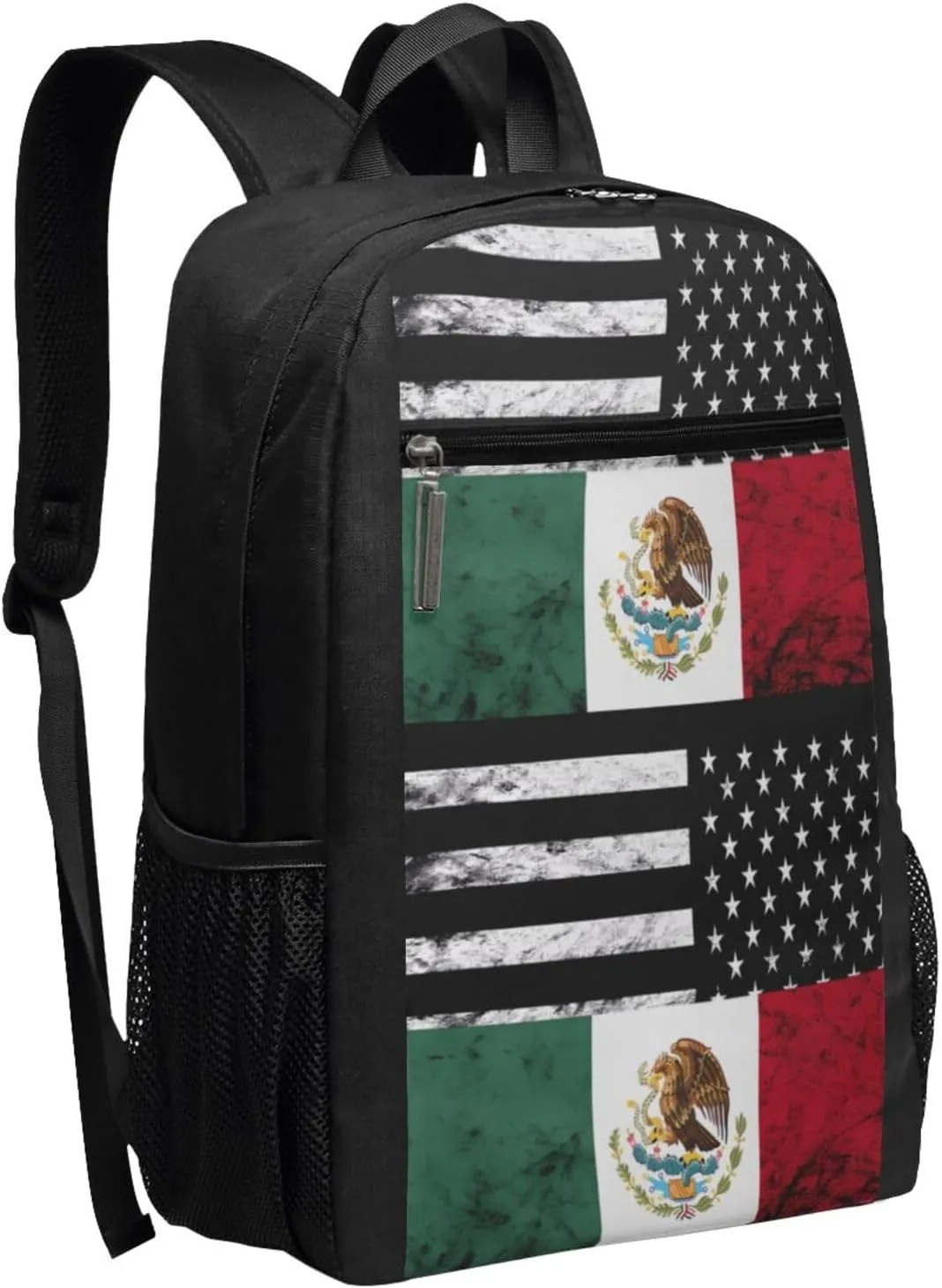 Mexican American Flag Casual Backpacks Sports Backpack Large Capacity Travel Rucksack Laptop Daypack with Multi-Pockets Adjustable Strap Work Bag for Hiking