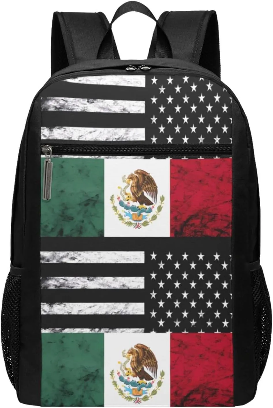 Mexican American Flag Casual Backpacks Sports Backpack Large Capacity Travel Rucksack Laptop Daypack with Multi-Pockets Adjustable Strap Work Bag for Hiking