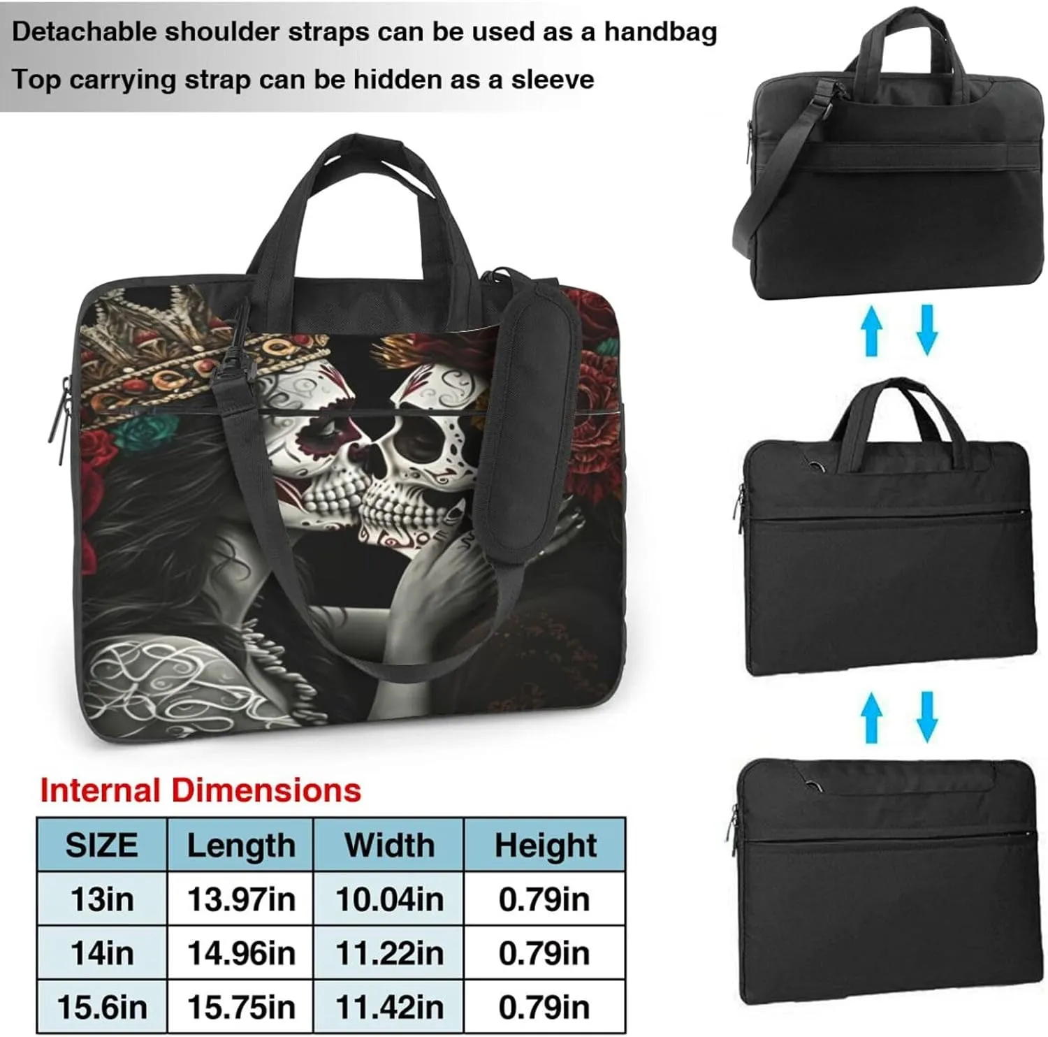 Mexican Skull Laptop Bag, 15.6 inch Laptop Case Shoulder Messenger Bag Briefcase Computer Bag for Men Women