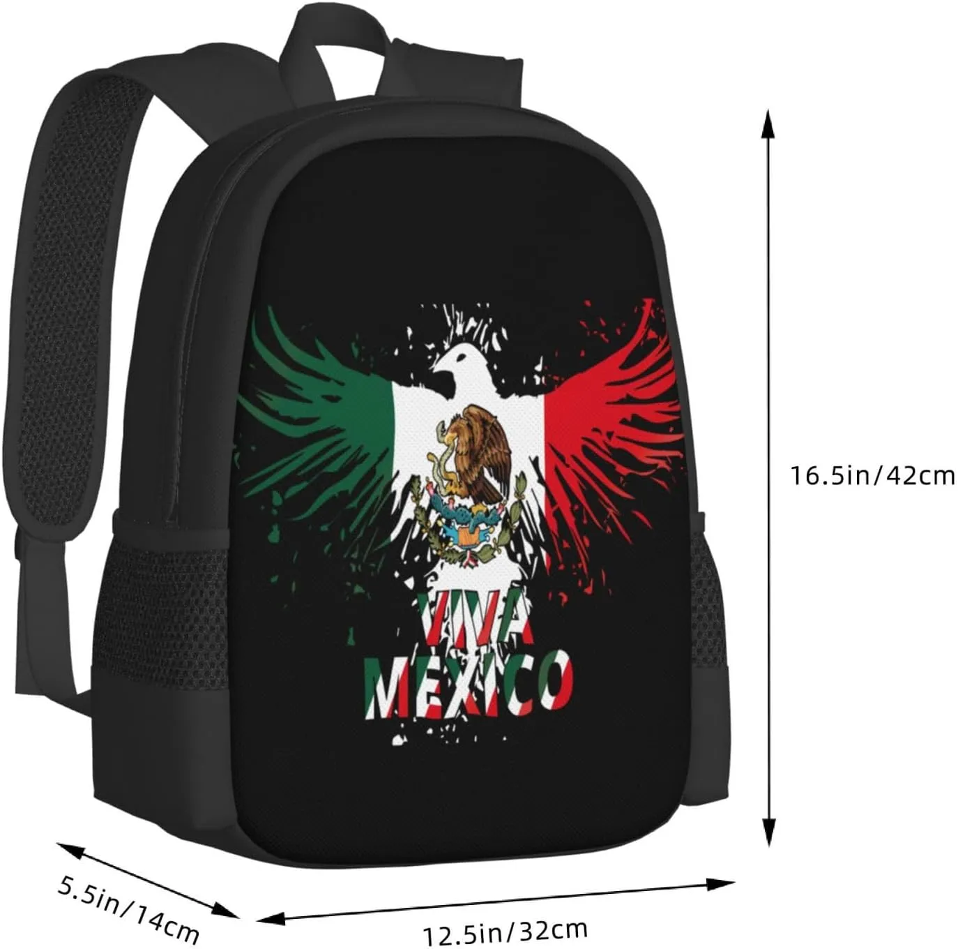 Mexico Eagle Mexican MX National Flags Casual Backpacks Large Capacity Backpack Laptop Rucksack Sport Daypack Commuter Bags with Adjustable Strap for Traveling Camping