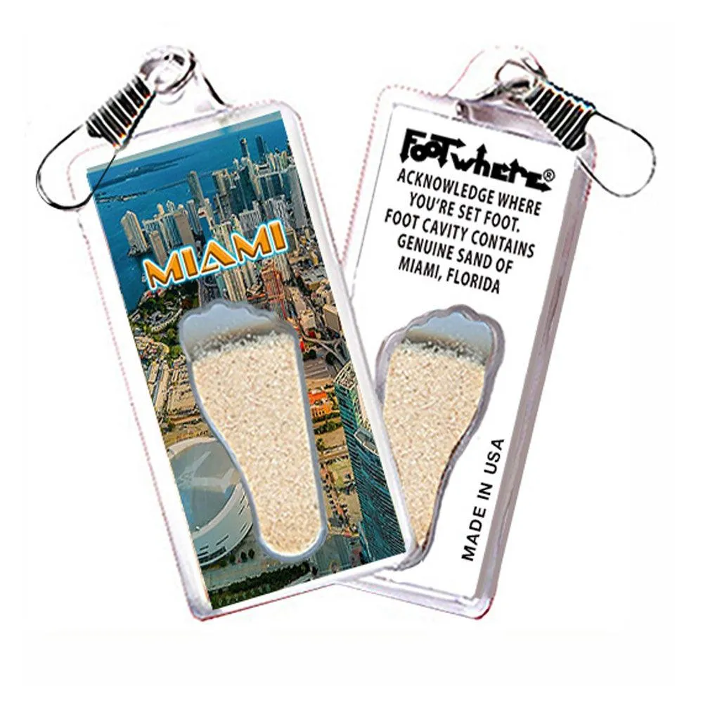 Miami FootWhere® Souvenir Zipper-Pulls. 6 Piece Set. Made in USA