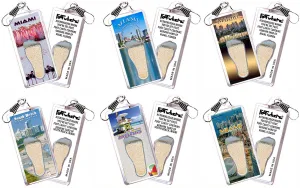 Miami FootWhere® Souvenir Zipper-Pulls. 6 Piece Set. Made in USA