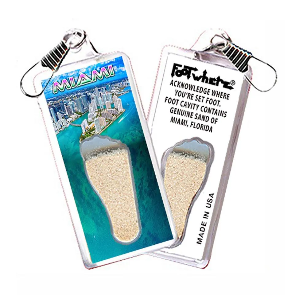 Miami FootWhere® Souvenir Zipper-Pulls. 6 Piece Set. Made in USA