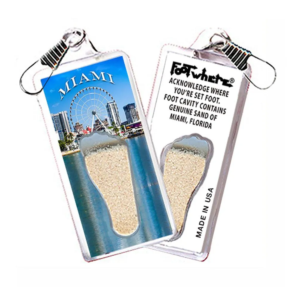 Miami FootWhere® Souvenir Zipper-Pulls. 6 Piece Set. Made in USA