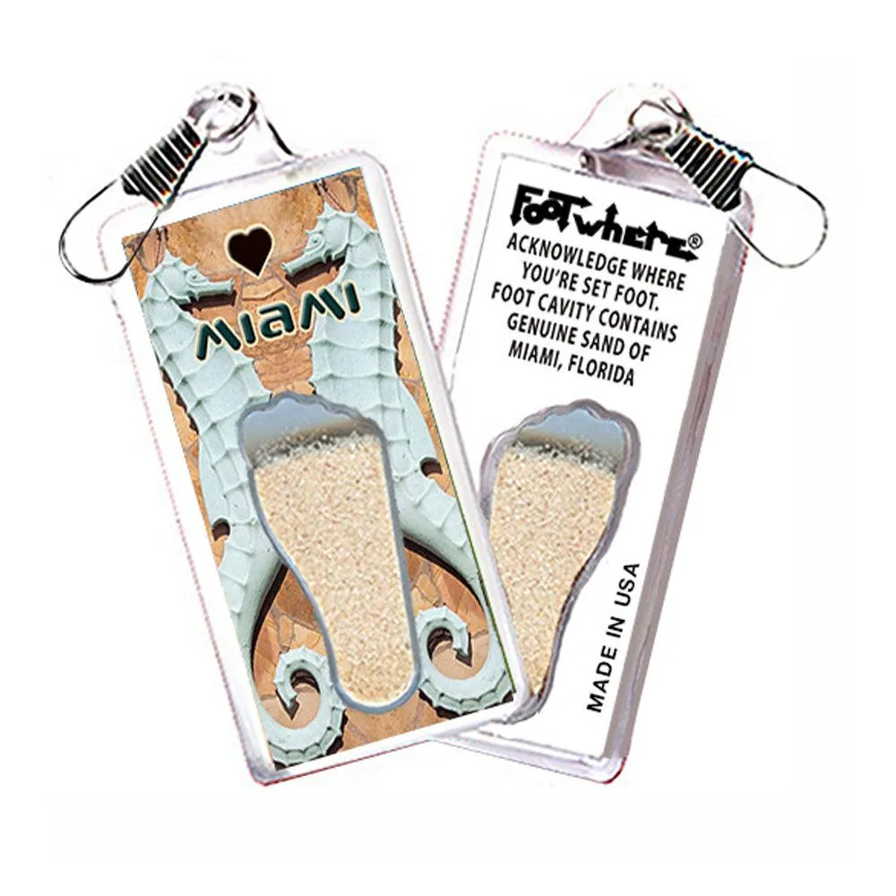 Miami FootWhere® Souvenir Zipper-Pulls. 6 Piece Set. Made in USA
